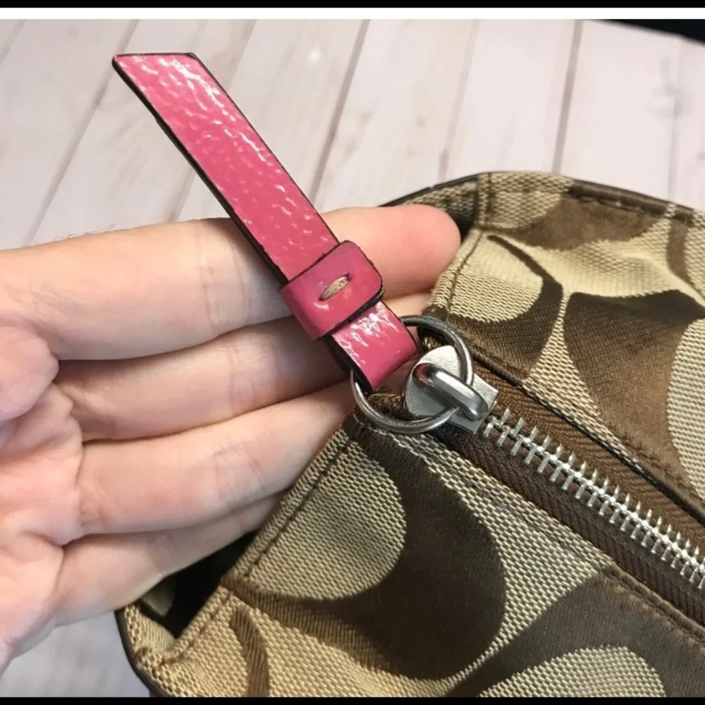 Coach Signature Multifunction Diaper Pink/Khaki Canvas/Patent Leather Diaper Bag